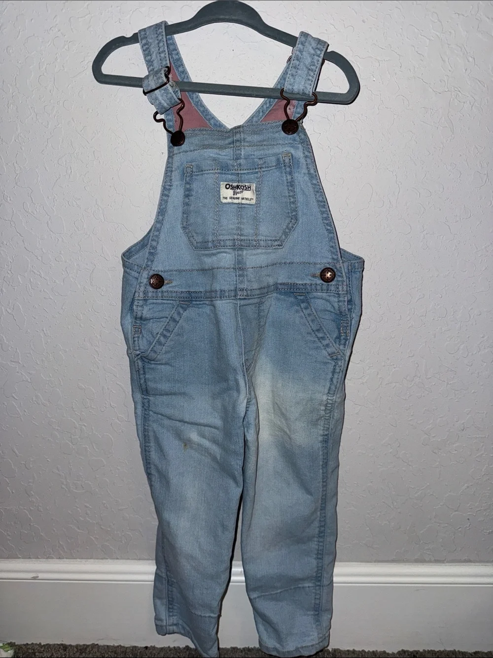 OshKosh B'gosh Light Blue Denim Overalls with Pink Lining